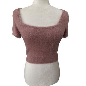 Pink Fuzzy Soft Crop Top Short Sleeves Size M NWT